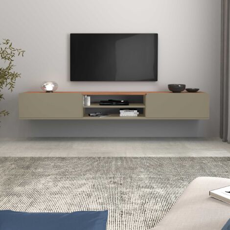 WHOUS Mobile porta tv Garda 2 ante e 1 ripiano centrale tortora opaco e rovere 210x35x30 cm