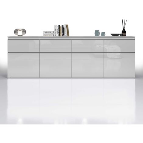 WHOUS - Credenza MAGIC per Soggiorno 240x40x80 cm - Cassettiera con 4 Ante e 4 Cassetti - Credenza in Legno Riciclato - Comò Camera da Letto Bianco (1/5)