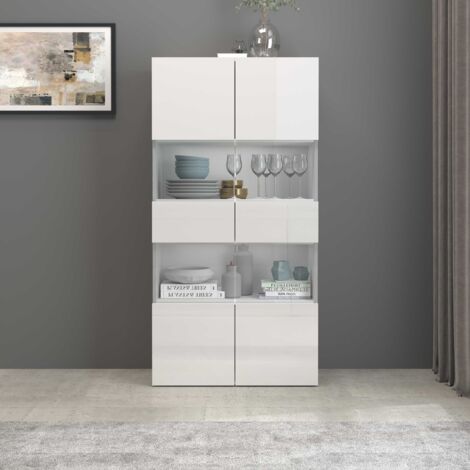 WHOUS Vetrinetta espositiva Egypt con 2 ante e 4 ripiani bianco lucido 80x38x160 cm