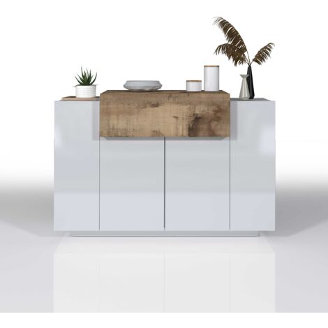 WHOUS - Scarpiera Ingresso Salvaspazio con Doppia Profondità CORONA 120x45x85 cm - Mobile Scarpiera con 2 ante, 1 ribalta e 9 scomparti - Scarpiera Bianca/Acero in Melaminico