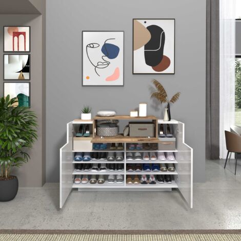Scarpiera CARO-Möbel Lennes 2 Ante 4 Ripiani - Rovere Wotan, 60x70x35 Cm, Mobile Contenitore - 3