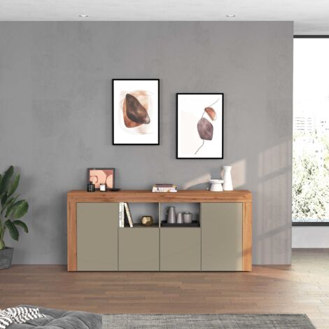 WHOUS Credenza Chronos 4 ante e 2 vani tortora opaco e rovere 200x40x85 cm (1/5)