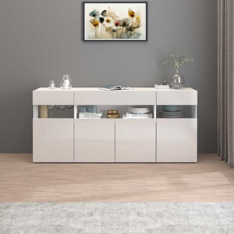 WHOUS Credenza Potenza con 4 ante e 1 cassetto bianco lucido 173x40x81,5 cm