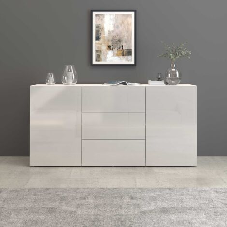 WHOUS Credenza Egypt a 2 ante e 3 cassetti bianco lucido 160x40x80 cm