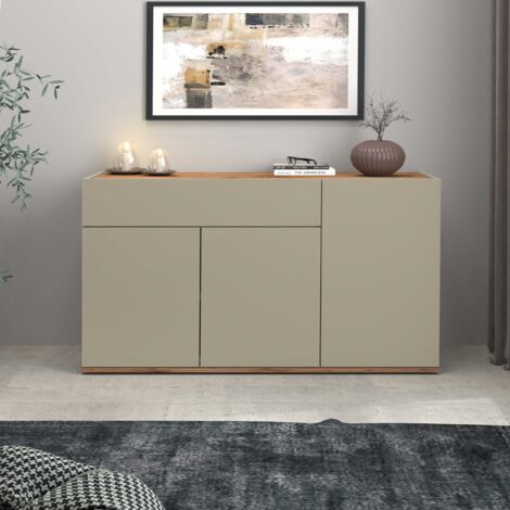 WHOUS Credenza Garda 3 ante e 1 cassetto tortora opaco e rovere 120,1x35x70 cm