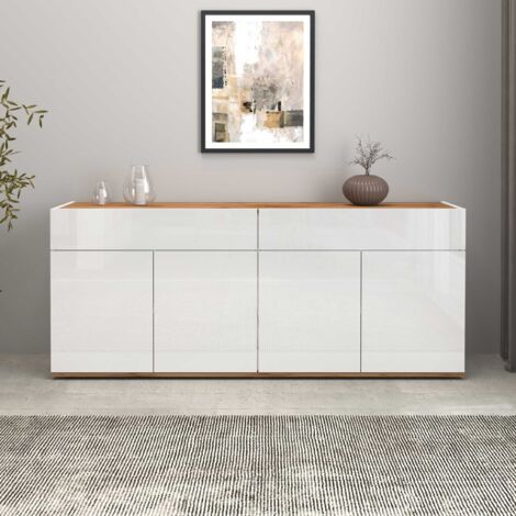 WHOUS Credenza Garda 4 ante e 2 cassetti bianco lucido e rovere 160,1x35x70 cm