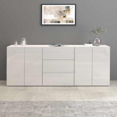 WHOUS Credenza Egypt a 4 ante e 3 cassetti bianco lucido 200x40x80 cm