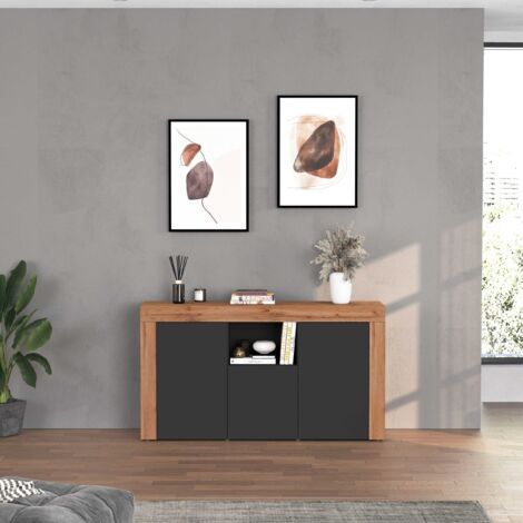 WHOUS Credenza Chronos 3 ante e 1 vano antracite opaco e rovere 155x40x85 cm (1/5)