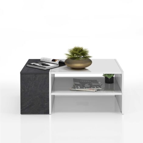 WHOUS - Tavolino da Caffè per Soggiorno CORONA 90x60x40 cm - Tavolino Salotto con Vano Contenitivo - Tavolino Da Caffe Moderno Facile da Montare - Tavolino Soggiorno Bianco/report (1/5)
