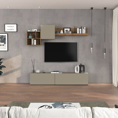 WHOUS Parete attrezzata Chronos set soggiorno Tortora Opaco e Rovere 180/260x40 cm