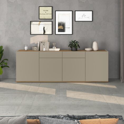 WHOUS Madia Garda a 4 ante e 2 cassetti tortora opaco e rovere 200x35x71 cm