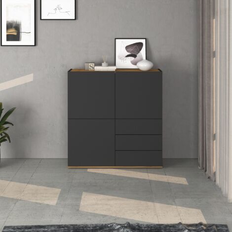 WHOUS Credenza Garda a 3 ante e 3 cassetti antracite opaco/rovere 102x35x110 cm