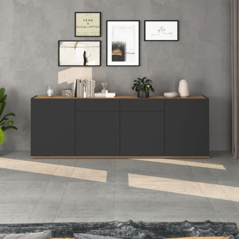 WHOUS Madia Garda a 4 ante e 2 cassetti antracite opaco/rovere 200x35x71 cm
