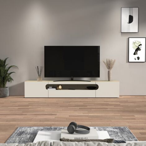 WHOUS Mobile porta TV Real con 2 ante laterali 1 ribalta e 1 vano aperto cashmere e rovere chiaro 240x40x40 cm (1/5)