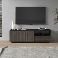 WHOUS Mobile porta tv Coste a 2 ante 1 cassetto e 1 vano antracite/legno scuro 150x43x46 cm
