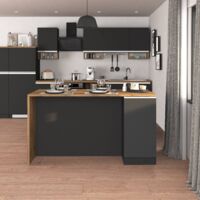 WHOUS Isola Cucina SOLE con 2 ante, tavolo da pranzo e piano di lavoro, ideale per open space e spazi ridotti, 160x90x90 cm, antracite opaco e rovere