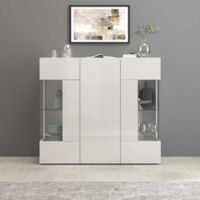 WHOUS Credenza Egypt con 3 ante e inserti in vetro espositivi bianco lucido 135x40x120 cm