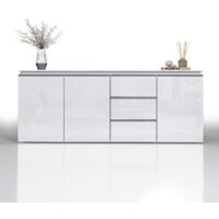WHOUS - Credenza MAGIC per Soggiorno 200x40x85 cm - Madia Soggiorno Moderna con 3 Ante e 3 Cassetti - Credenza in Legno Riciclato - Bianco Laccato Lucido