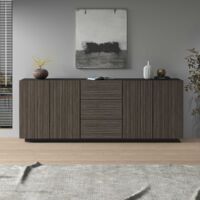 WHOUS Credenza Coste a 4 ante e 3 cassetti antracite opaco e legno scuro 220,1x43x86 cm