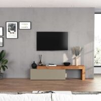 WHOUS Mobile porta tv Chronos estensibile con 1 anta a ribalta tortora/rovere 180/290x40x51 cm