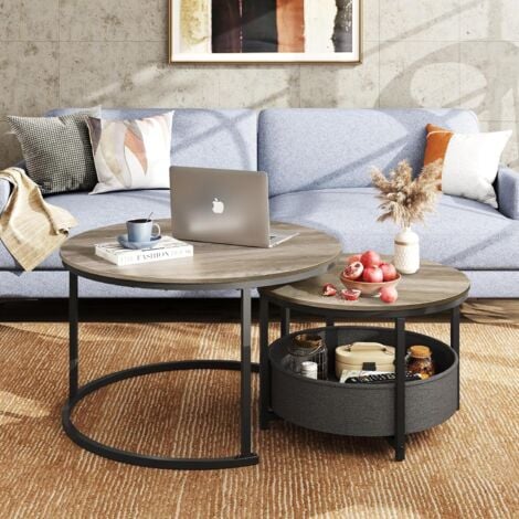 Lot De 3 Tables D'appoint Rondes En Bois Et Métal - Marron - D 80/50/50