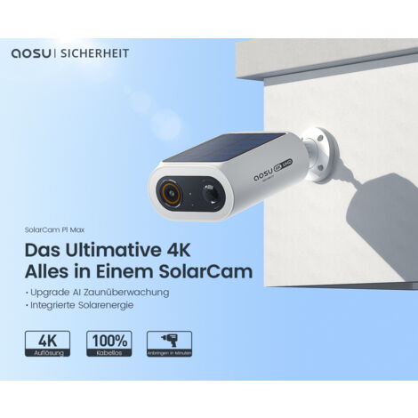 AOSU 4K 8MP Überwachungskamera Aussen Solar Akku [2025 Neust UHD K.I. Version Integrierte Solarplatte] Smarte Person-/Auto-/Tier-/Zaunerkennung PIR Kabellos WLAN 2-Wege-Audio mit Licht Farb-Nachtsicht