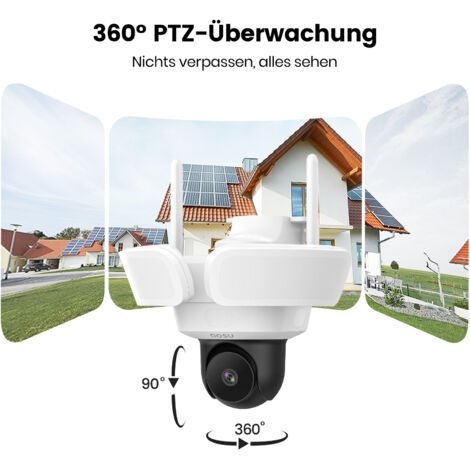 AOSU 3K Überwachungskamera Aussen mit 2600 Lumen Flutlicht - 360 Grad Kabelgebundene Außenkamera mit 3 PIR Bewegungsmelder, LED Smarte Lampe, 24/7 Aufnahme und KI-Erkennung (1/5)