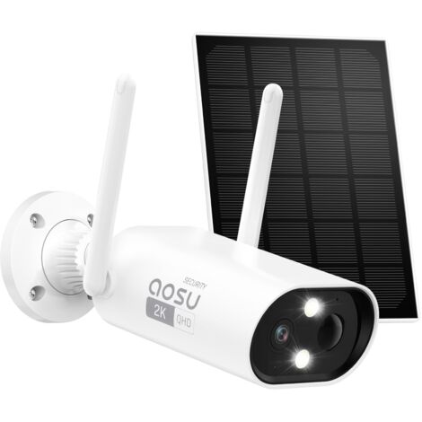 Aosu 2K alimentado por batería cámara WiFi inalámbrica al aire libre, 3MP cámara de vigilancia con panel solar, detección de IA, sirena, audio bidireccional, resistente al agua, visión nocturna (1/5)