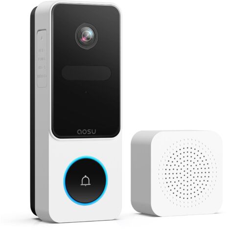 AOSU Timbre Inalámbrico con Cámara WiFi 2K, Videoportero Exterior Impermeable IP65, Detección Humana y de Paquetes PIR, Audio Bidireccional, Visión Nocturna, Compatible con Alexa (2.4G WiFi) (1/5)