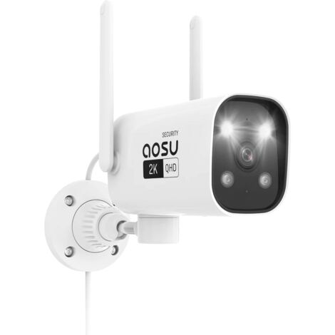 Cámara Wi-Fi para exteriores Aosu Cámara de vigilancia para exteriores 2K, visión nocturna, resistente al agua, sensor de movimiento, audio bidireccional, grabación 24/7, 2,4 G