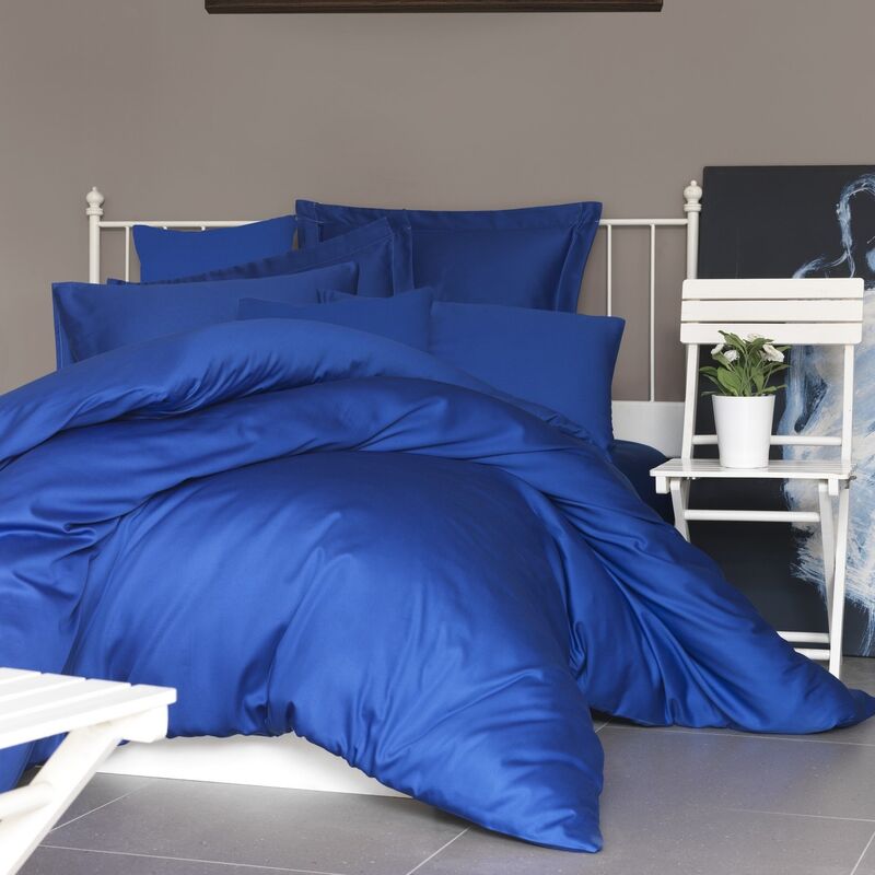 Sábana bajera ajustable lisa Azul cama 150 cm - 150x190/200 cm, 100%  algodón.