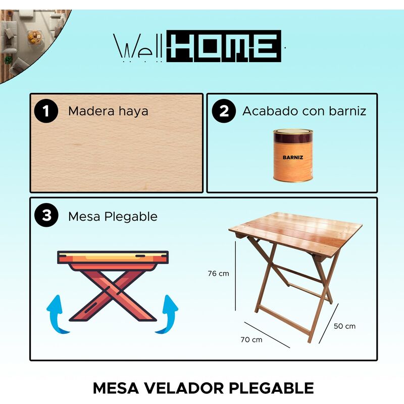 Mesa Plegable Camping Pino Macizo 50 x 50 cm