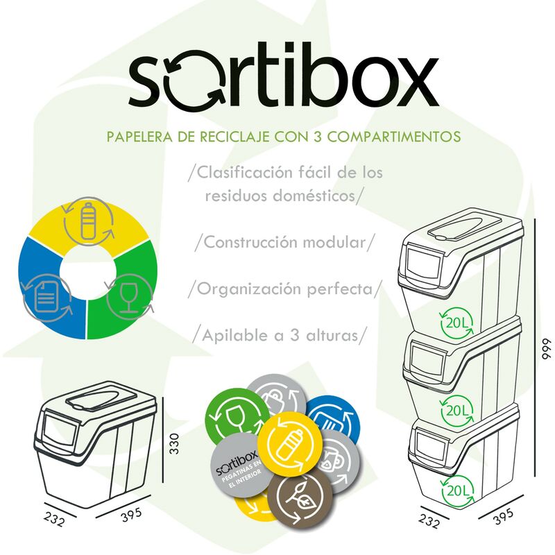 Set de 4 cubos de basura KEDEN SORTIBOX papelera reciclaje, gris