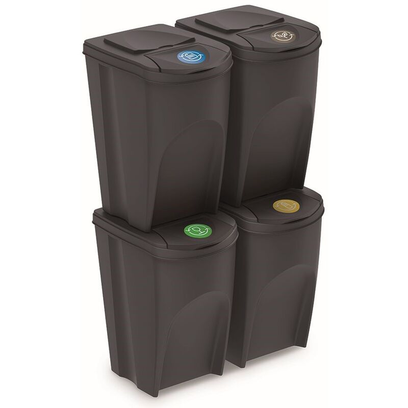 Deuba Stefanplast Set de 4 cubos de basura tapas giratorias 60L contenedor  y reciclaje separación de