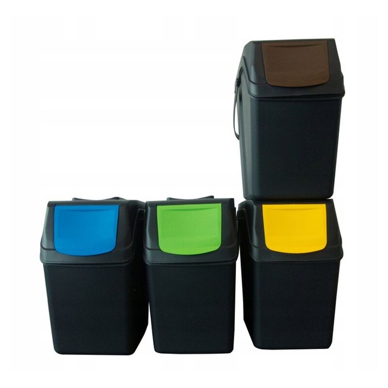 47x34x29 cms c/u WellHome ECO-LOGICO Pack de 2 papeleras de reciclaje en polipropileno color blanco con depósito en el interior 