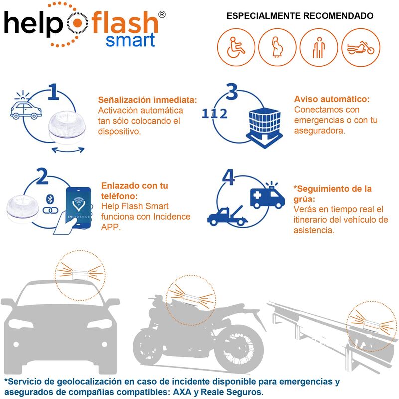 HELP FLASH - luz de emergencia AUTÓNOMA, señal v16 de preseñalización de  peligro y linterna, homologada, normativa DGT, V16, con base imantada,  activa
