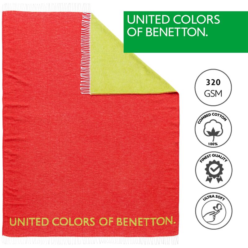 Manta 140x190cm 320gsm 60% algodón 40% acrílico Azul Oscuro/Gris Casa Benetton UNITED COLORS OF BENETTON. 