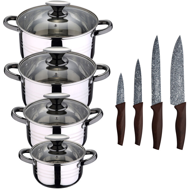 Bateria De Cocina 8 piezas apta para induccion san ignacio hita en acero inoxidable con set 4 cuchillos pk3227