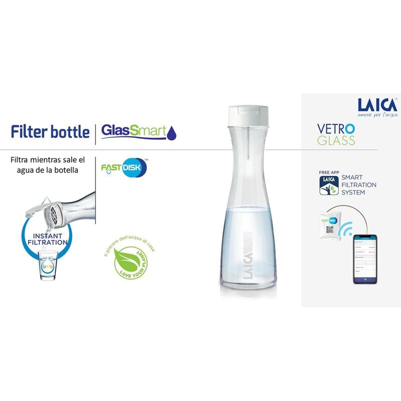 Laica Flow'n go Botella de Agua Filtrante + 4 Filtros de Carbono Fast Disk