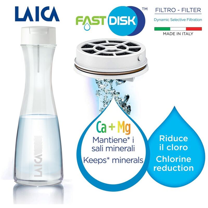 Laica Flow'n go Botella de Agua Filtrante + 4 Filtros de Carbono Fast Disk