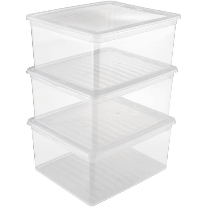 Set de 6 cajas de almacenaje 33x23x12cm - cajas organizadoras con tapa,  pack de cajas apilables para ordenar ropa y calzado, contenedor  transparente