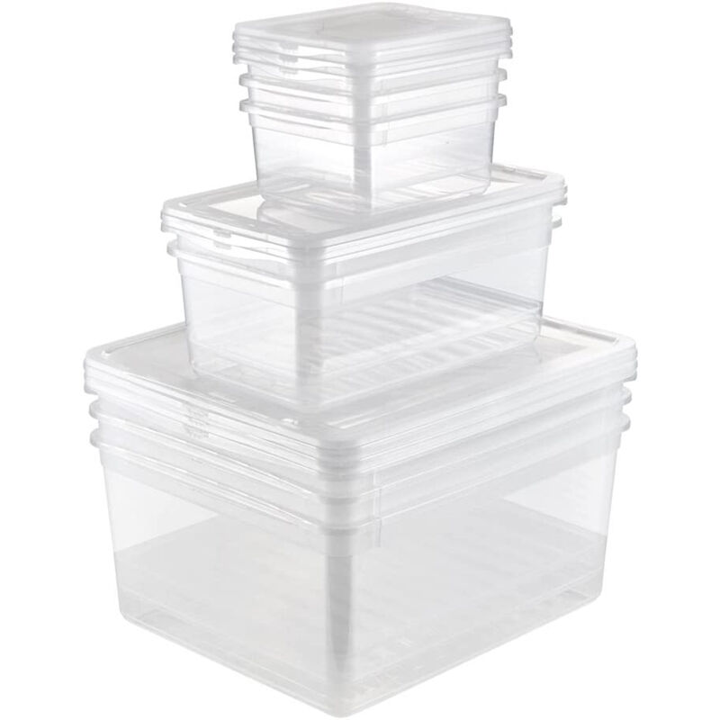 Set 3 Cajas de Almacenaje Multiusos de Plástico, con Tapa y Ruedas