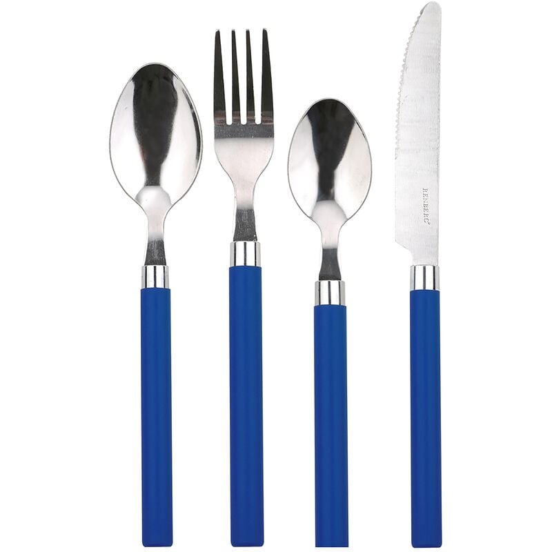 San Ignacio Energy cubertería stainless steel set 24pcs acero inoxidable con mango azul polipropileno