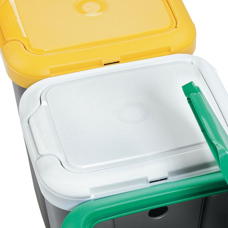 Papelera reciclaje 3 compartimentos, 75 litros, Dimensiones: 78,5 (ancho) x  33 (profundo) x 47,5 (