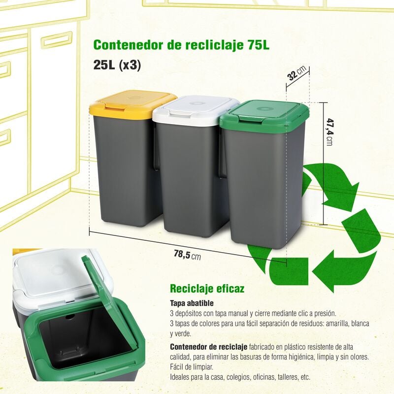 Papelera de reciclaje Omicron con 4 compartimentos