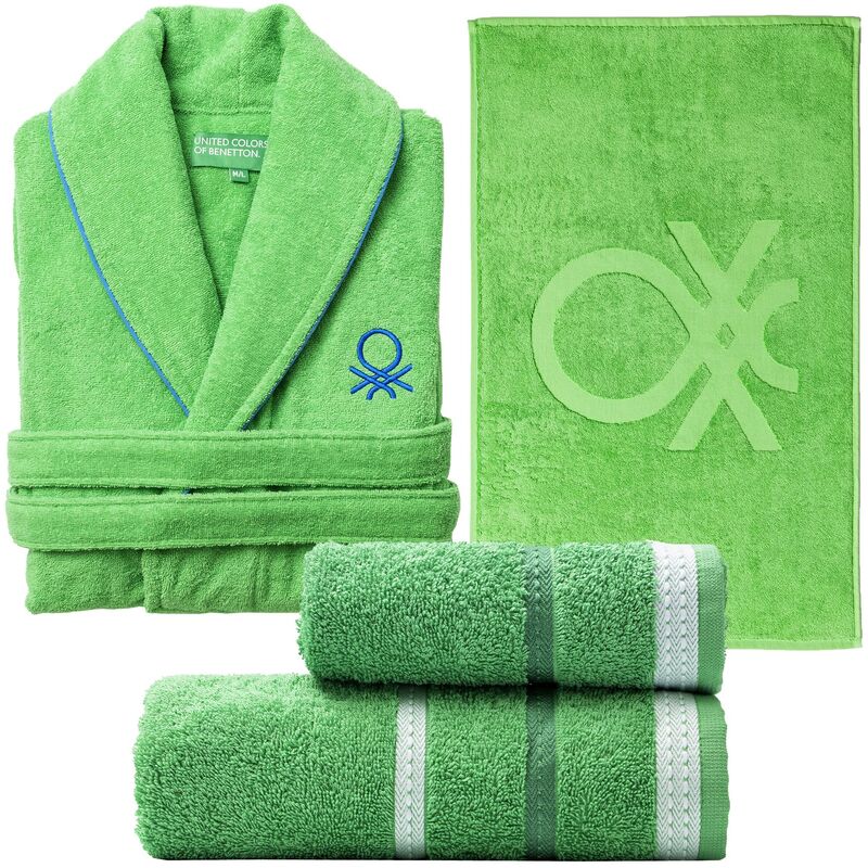 Set De Textil baño benetton verde albornoz lxl 360gsm 2 toallas 50x30cm 90x50cm 450gsm 50x80cm 750gsm 100