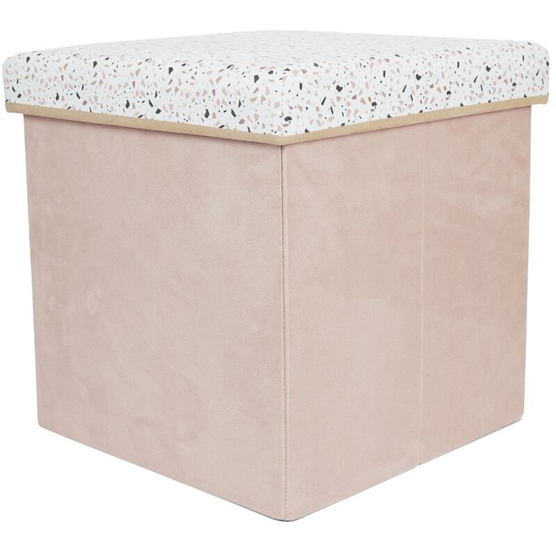 CAJA-PUF PLEGABLE TERRAZO ROSA 38x38x38