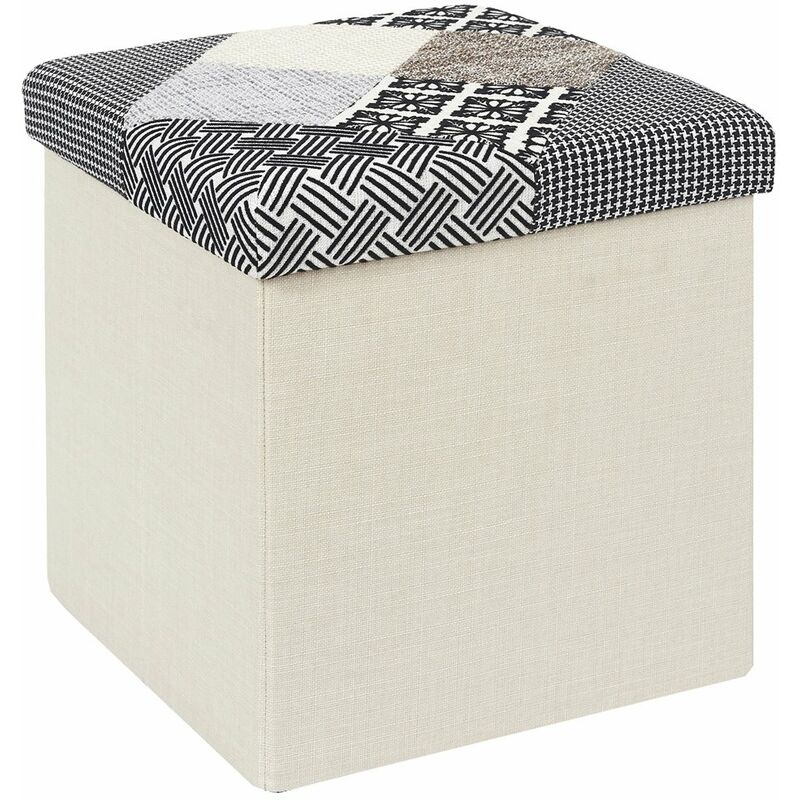 Cajapuf Plegable Patchwork 38x38x38 cm home deco hd7491 madera mdf tejido poliuretano gris blanco negro