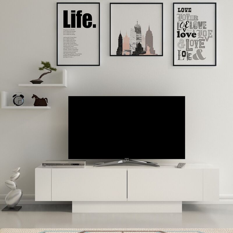 A16 mueble de pared TV moderno salón suspendido blanco madera