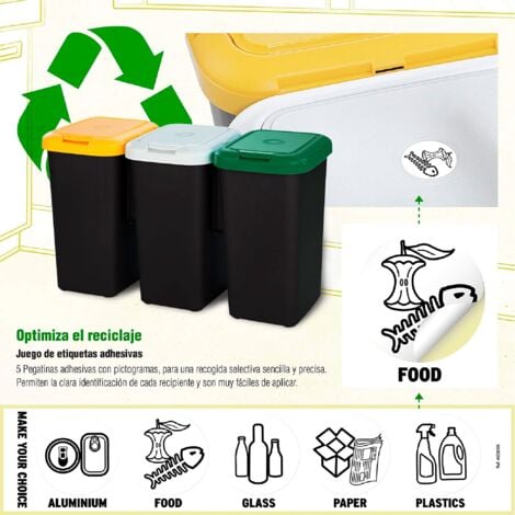 Juego de 3 cubos de reciclaje con capacidad de 75 litros de compartimento  en color blanco